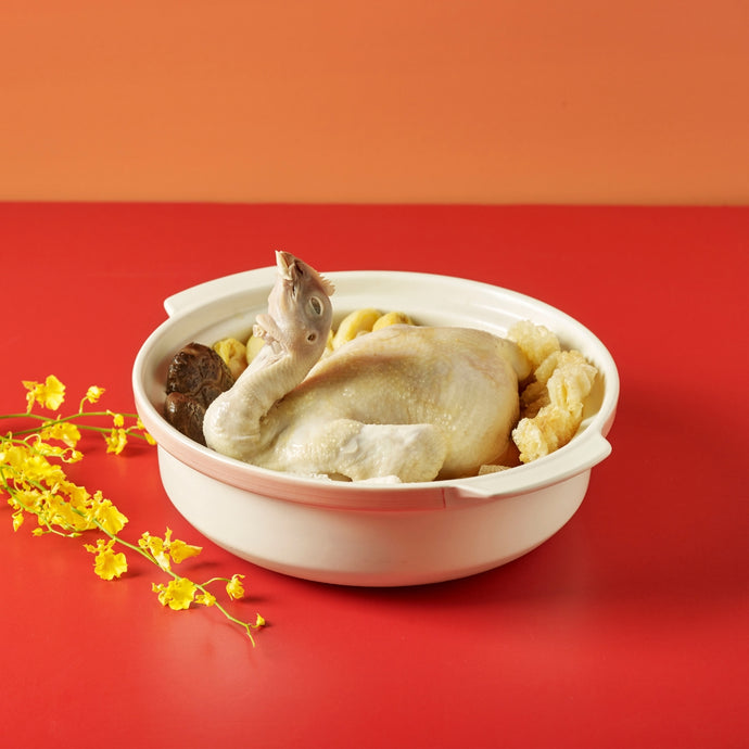 Double-Boiled Whole Chicken with Bamboo Pith, Baby Abalone & Fish Maw